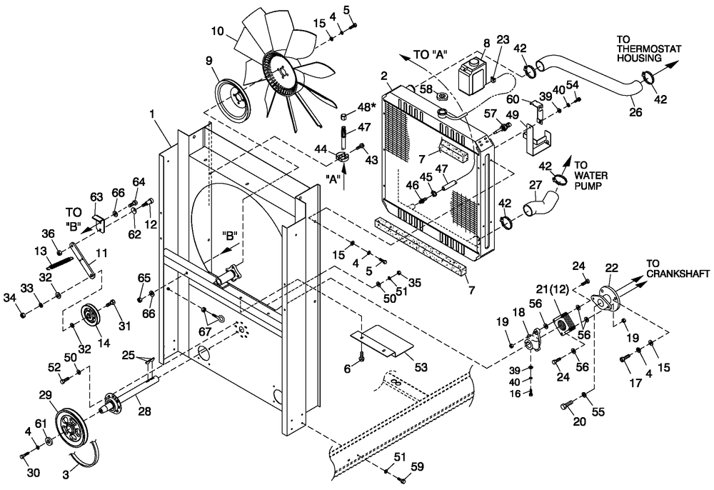 Ev Cooling Sys And Fan Drive Diagram and Parts List for QT08054ANNNA (4842570 - 4862749)(2007) Generac Generator