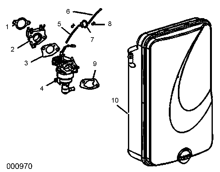 Carburetor-Air Cleaner Assembly Diagram and Parts List for 0069310 (9999124 - 10041326)(2015) Generac Generator