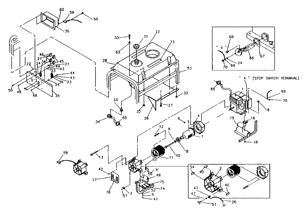 Generator Diagram and Parts List for SVP5000 (9884-0)(9884-0) Generac Generator