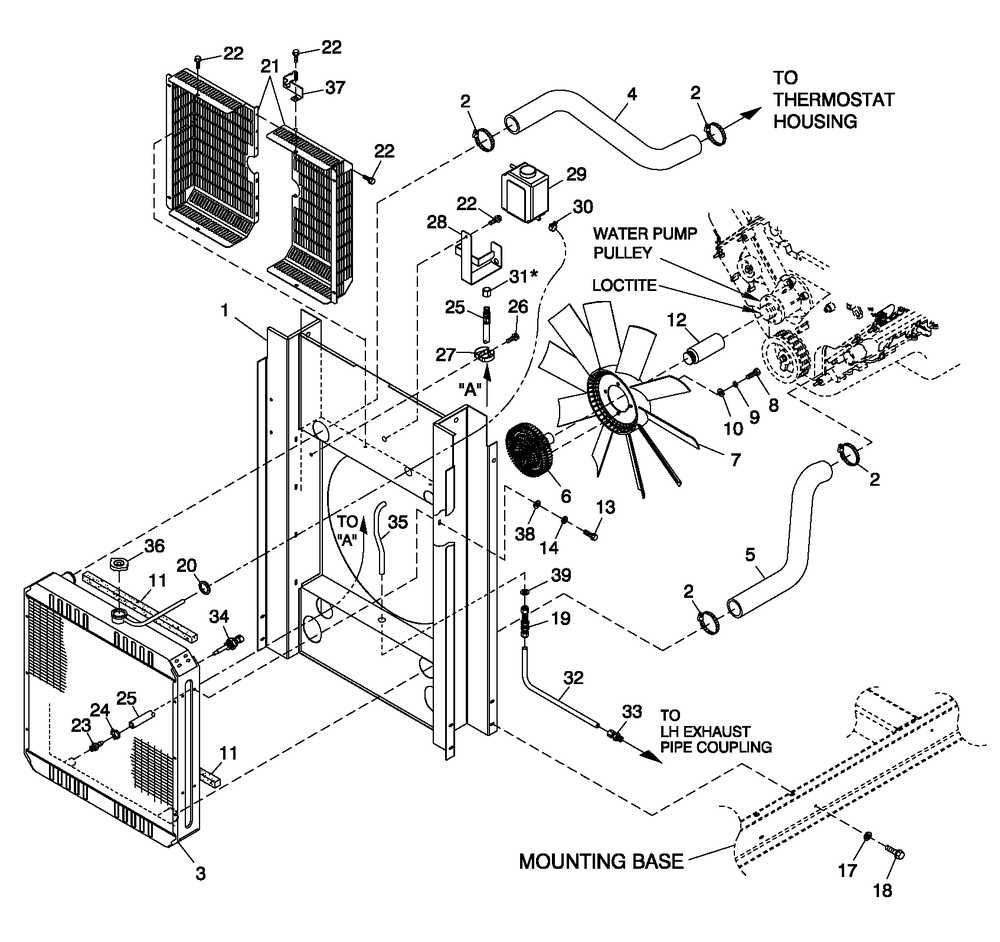 C3 Cooling System And Fan Drive Diagram and Parts List for QT04554AVSNA (4413178 - 4808303)(2007) Generac Generator
