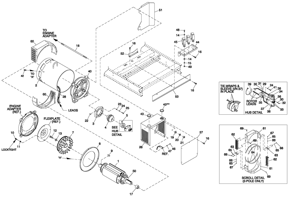 Cpl Alternator Brushless 4.6l 80kw,6.8l 150kw 2-Pole Diagram and Parts List for QT15068ANANA (5003792)(2008) Generac Generator