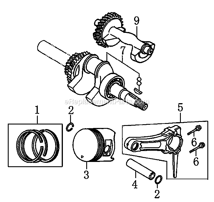 Crankshaft, Piston And Connecting Rod Diagram and Parts List for 0060392 (7613625A - 8455517A)(2013) Generac Generator