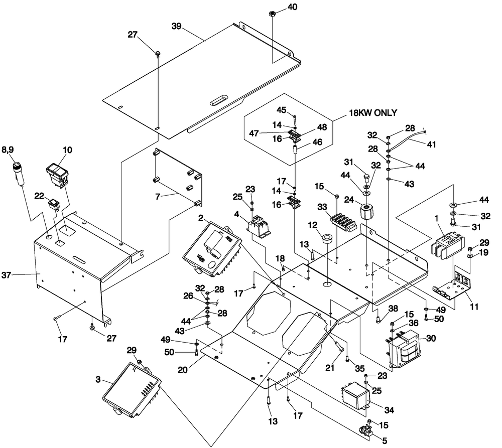 Control Panel 1 Diagram and Parts List for 0052470 (4913782 - 4933931)(2007) Generac Generator