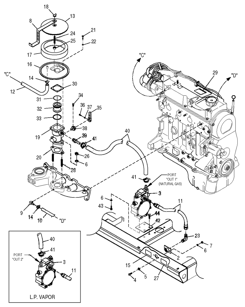Fuel System Diagram and Parts List for 0050980 (0605V01554 - 1005V02703)(2005) Generac Generator