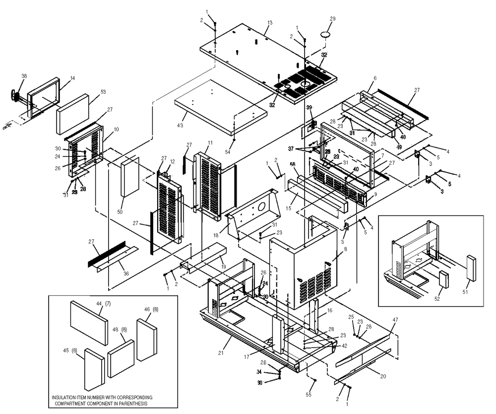 Enclosure Diagram and Parts List for 0044741 (3580728 - 3694588)(2014) Generac Generator