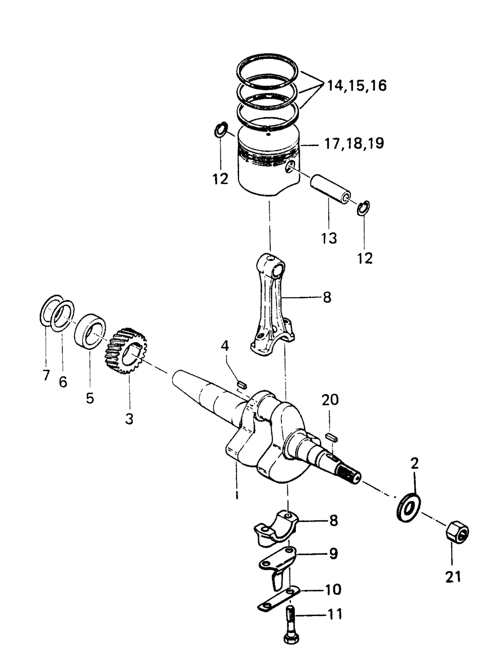 Crankcase And Piston Diagram and Parts List for 6895-0  Generac Generator