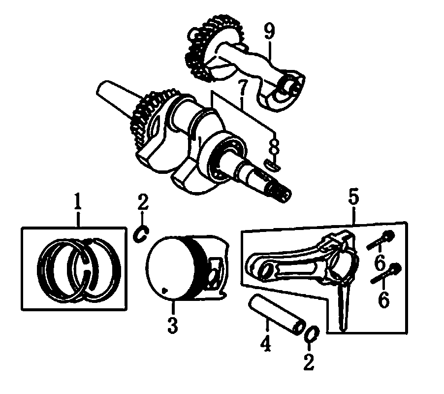 Crankshaft And Piston Diagram and Parts List for 0065150 (8305070A - 8328842A)(2013) Generac Generator
