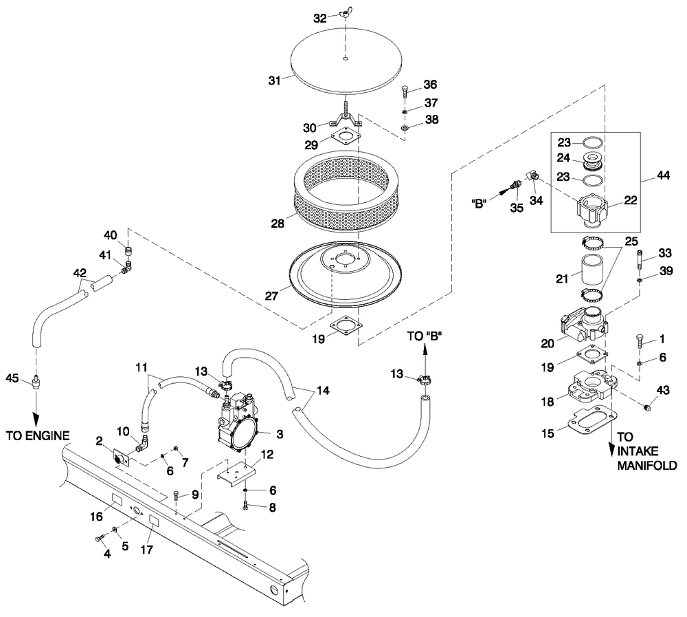 Fuel System Diagram and Parts List for 0051000 (0505V01164)(2005) Generac Generator