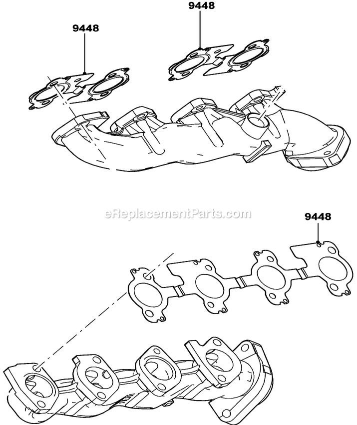 Gas Engine Exhaust Manifolds Diagram and Parts List for LT05554GVSNA (GXB00827 - )(2010) Generac Generator