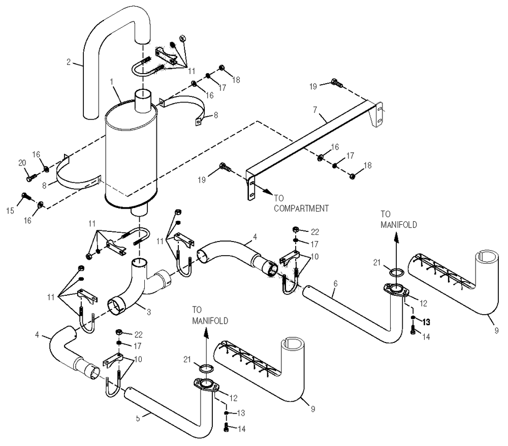 Muffler Diagram and Parts List for 0049172 (3850226 - 3980593)(2004) Generac Generator