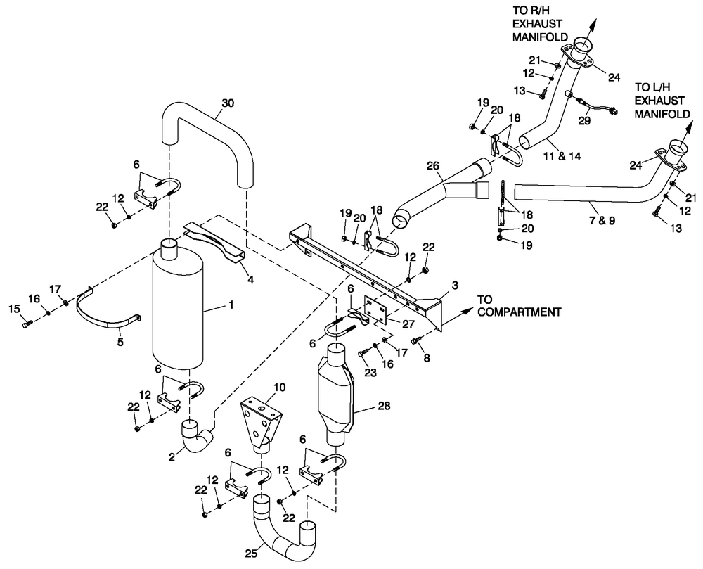 Muffler Exhaust Diagram and Parts List for HT04542ANAX (6264225)(2011) Generac Generator