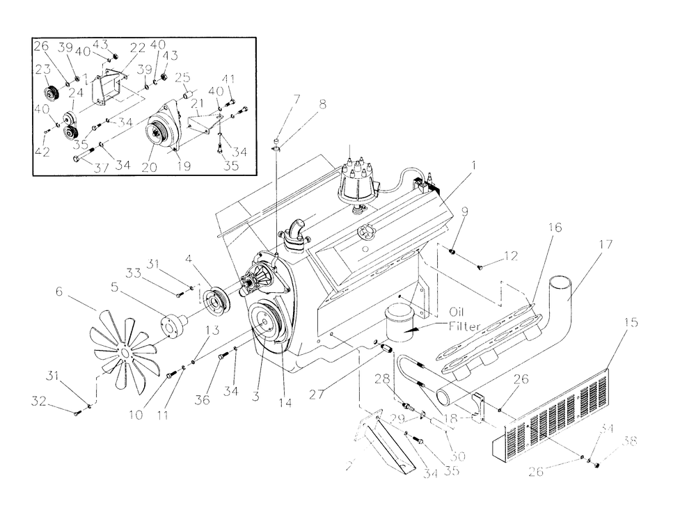Engine Common Parts Diagram and Parts List for 4123-0  Generac Generator