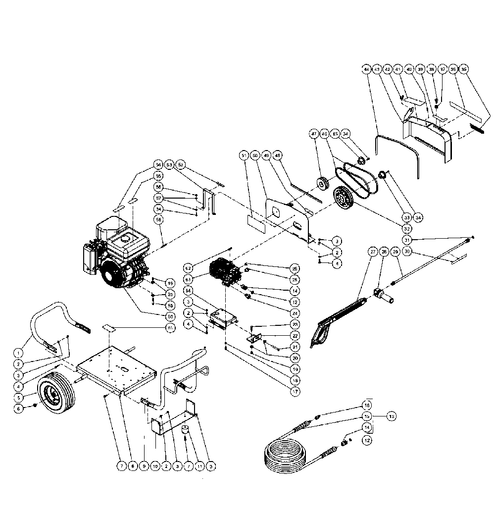 Frame Diagram and Parts List for 006229-0  Generac Pressure Washer