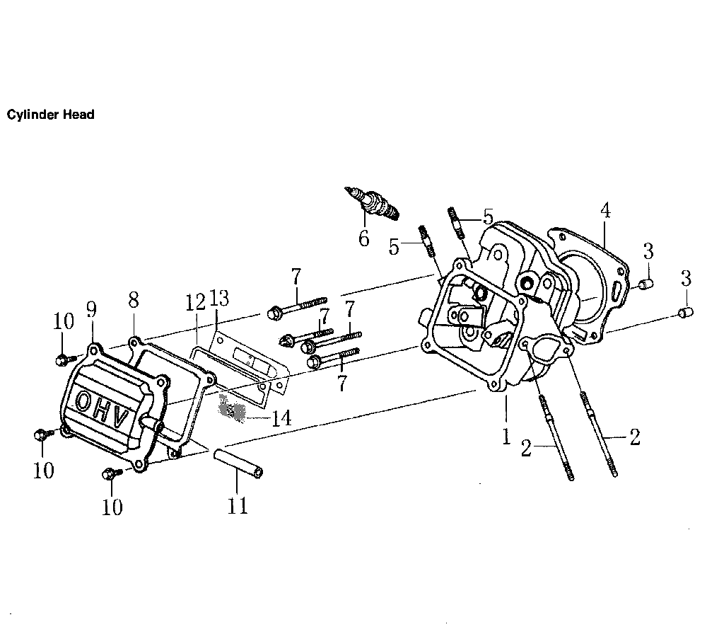 Cylinder Head Diagram and Parts List for 006436-0  Generac Pressure Washer