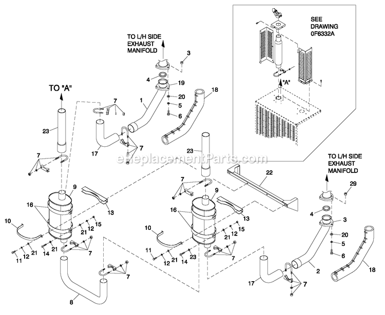 Muffler 5.4l And 6.8l Diagram and Parts List for QT08054JNSNA (6130357)(2010) Generac Generator