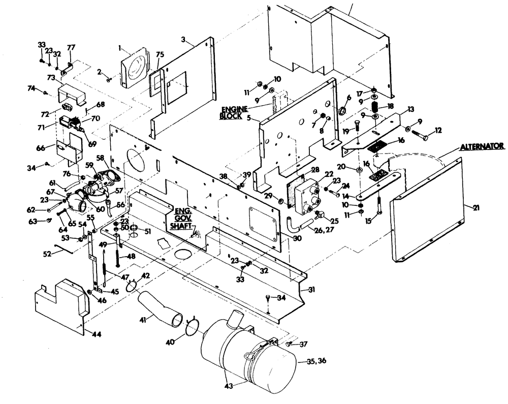 Engine Shrouding Diagram and Parts List for 6214-0  Generac Generator