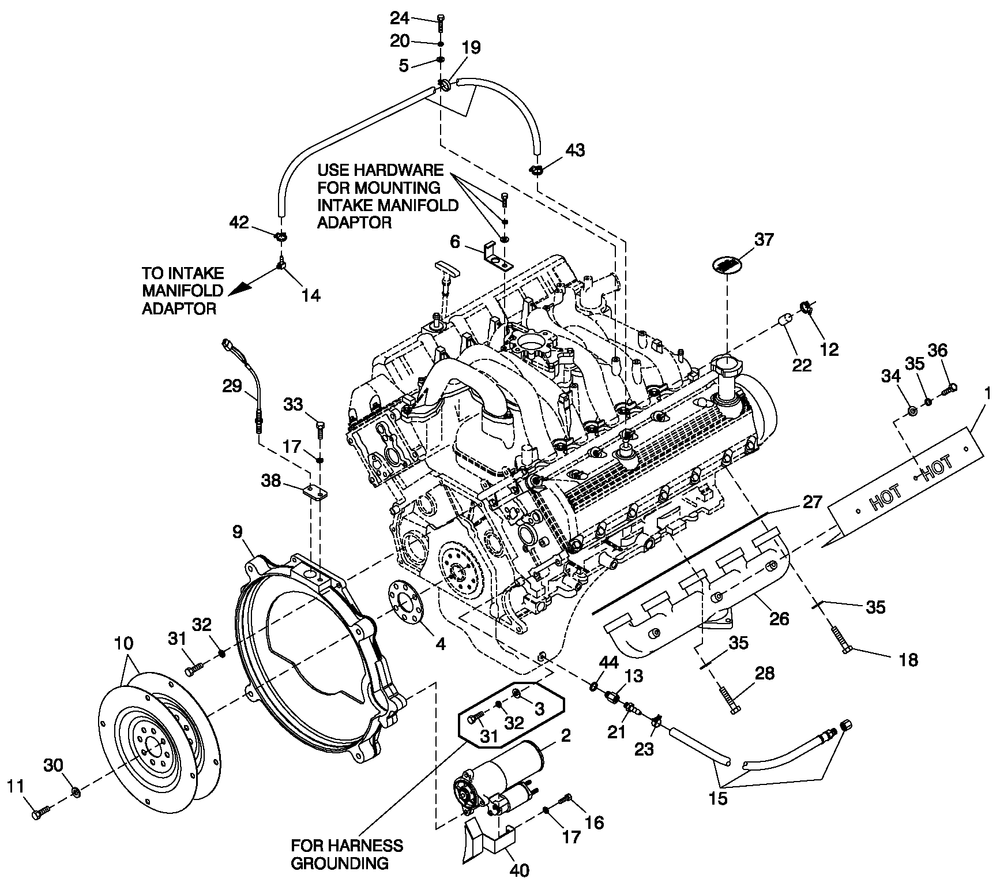 Engine Common Parts R/H Side Diagram and Parts List for CT07068ANAN (0307V21736 - 1707V23207)(2007) Generac Generator
