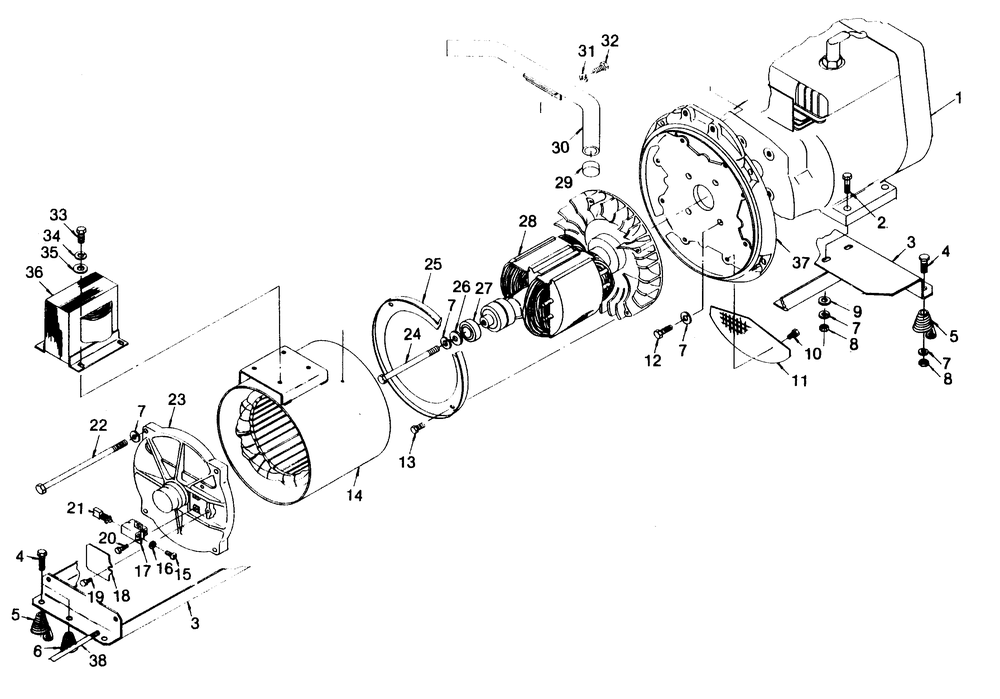 Alternator Diagram and Parts List for 1001-A  Generac Welder