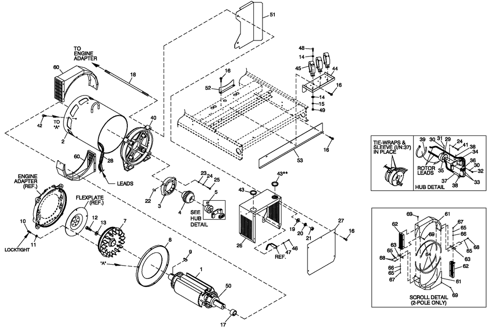 Cpl Alternator Brushless 80, 100 And 150kw 2-Pole Diagram and Parts List for CT08046ANSN (0707V22030)(2007) Generac Generator