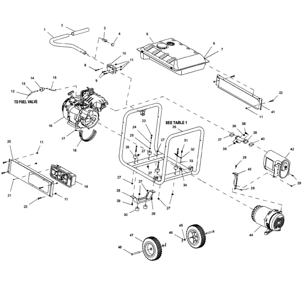 Frame Assembly Diagram and Parts List for 5943-0  Generac Generator