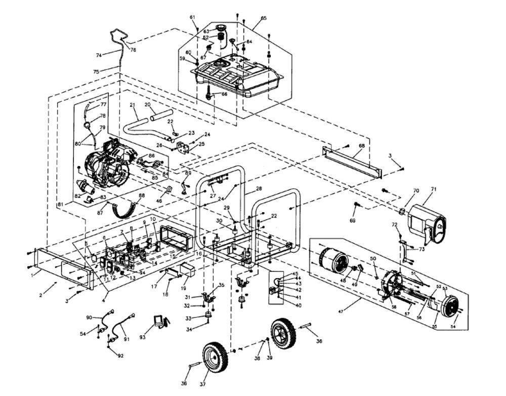 Frame Assembly Diagram and Parts List for 005941-3  Generac Generator