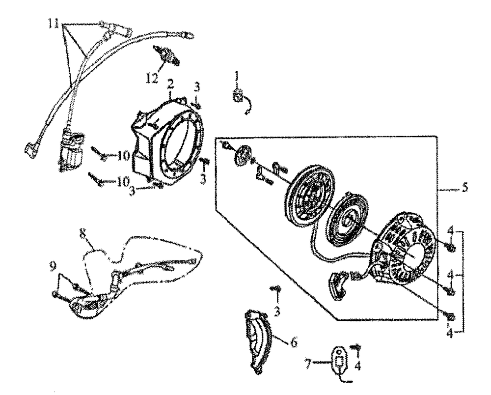 Recoil Starter And Ignition Coil Assy Diagram and Parts List for 0061040 (5854831B - 6892387B)(2015) Generac Generator