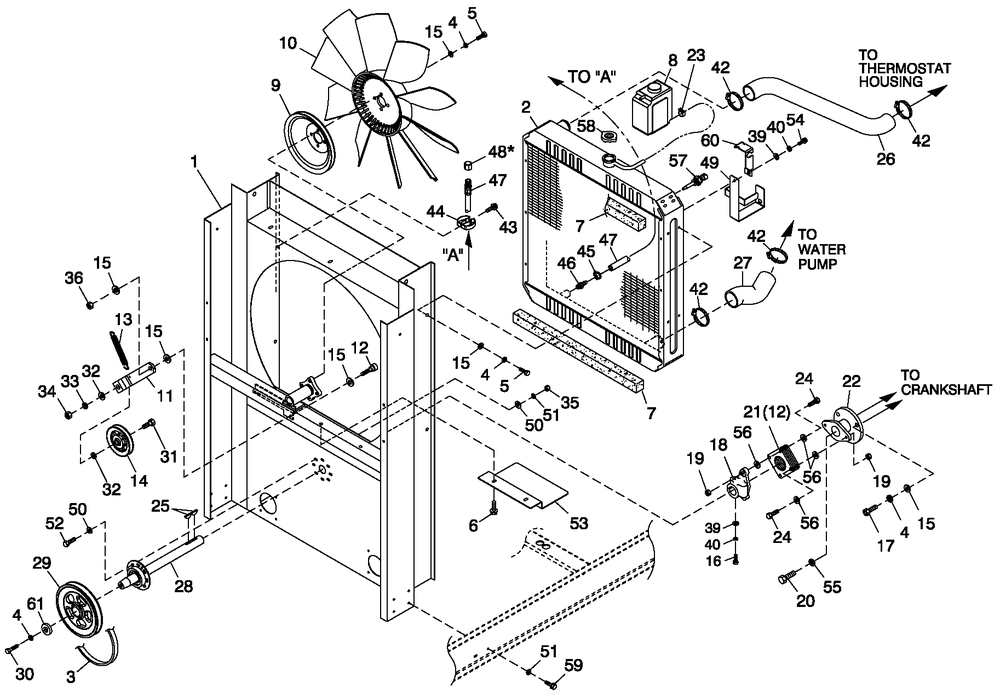 Cooling System And Fan Drive Diagram and Parts List for BT10054ANSN (4106V20159)(2006) Generac Generator