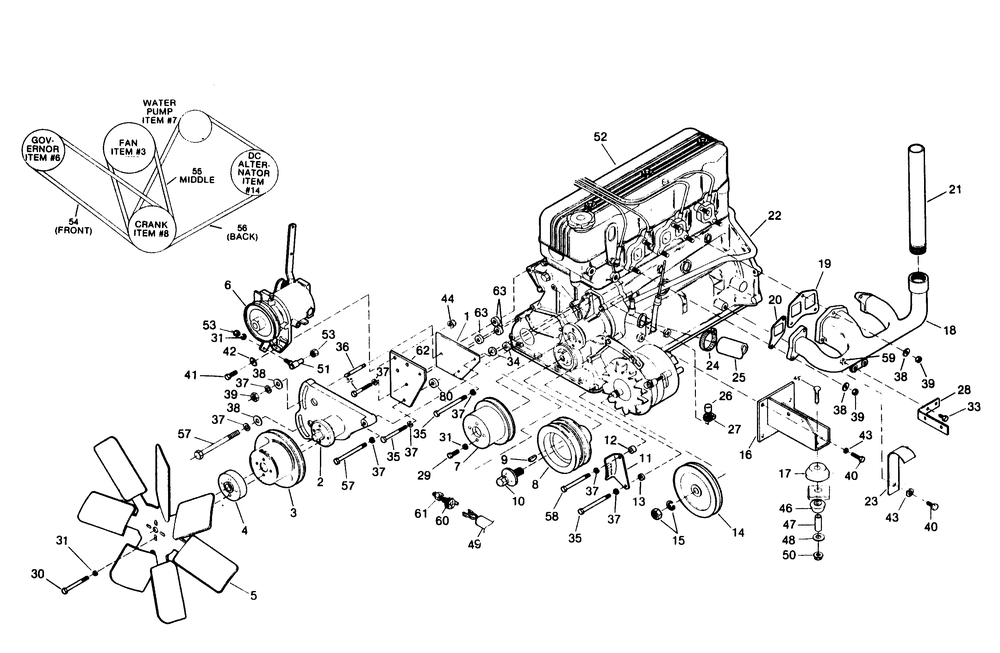 Engine Parts (Part 1) Diagram and Parts List for 1009-A  Generac Welder