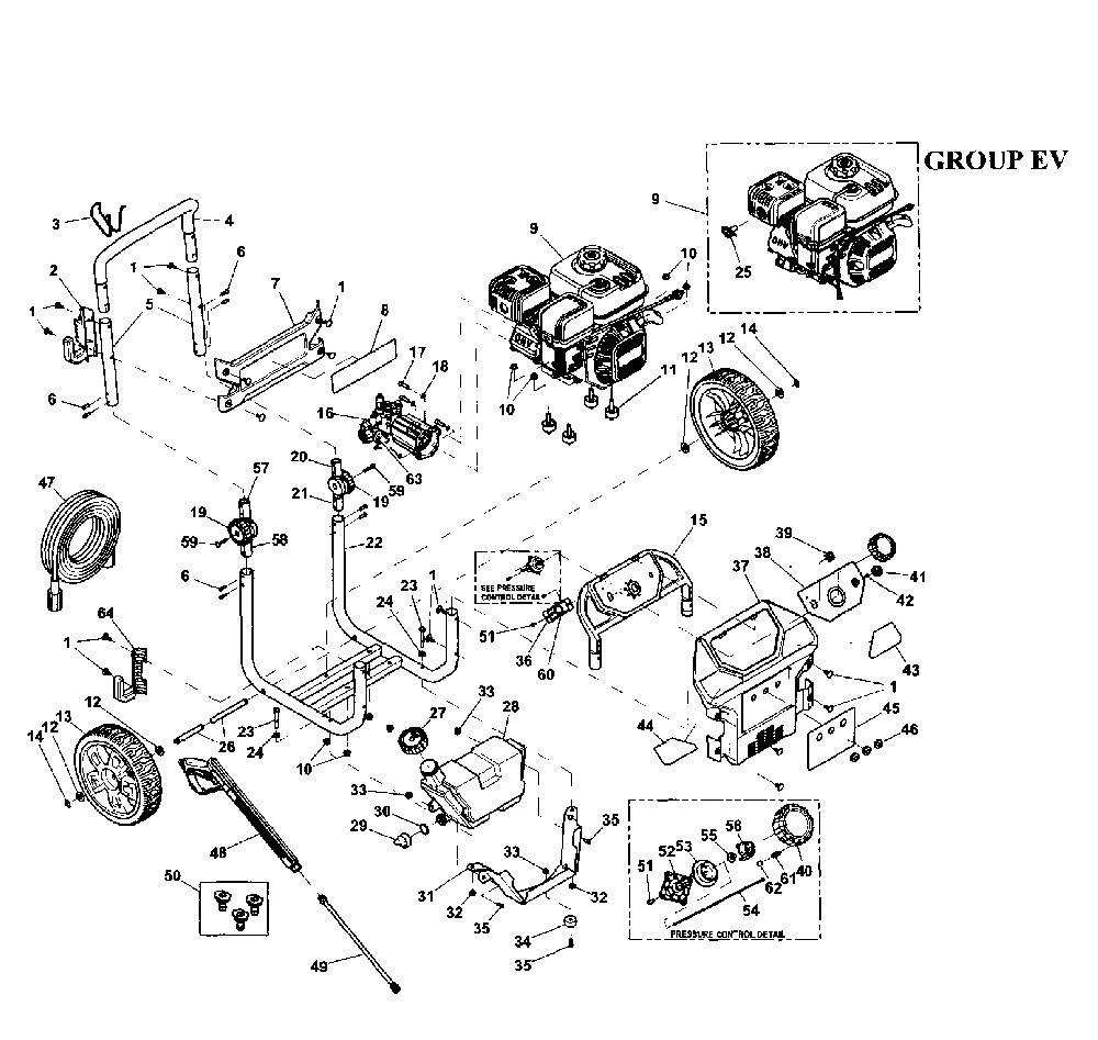 Frame Assy Diagram and Parts List for 006436-0  Generac Pressure Washer