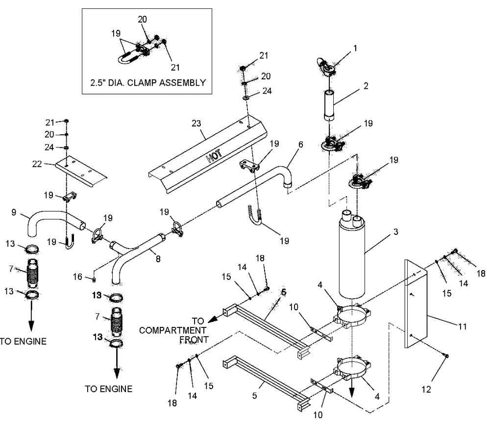 4.3l Exhaust Diagram and Parts List for 0047490 (3650293 - 3651545)(2002) Generac Generator