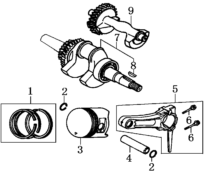 Crankshaft And Piston Diagram and Parts List for 0064260 (7654562A - 7654563A)(2012) Generac Generator