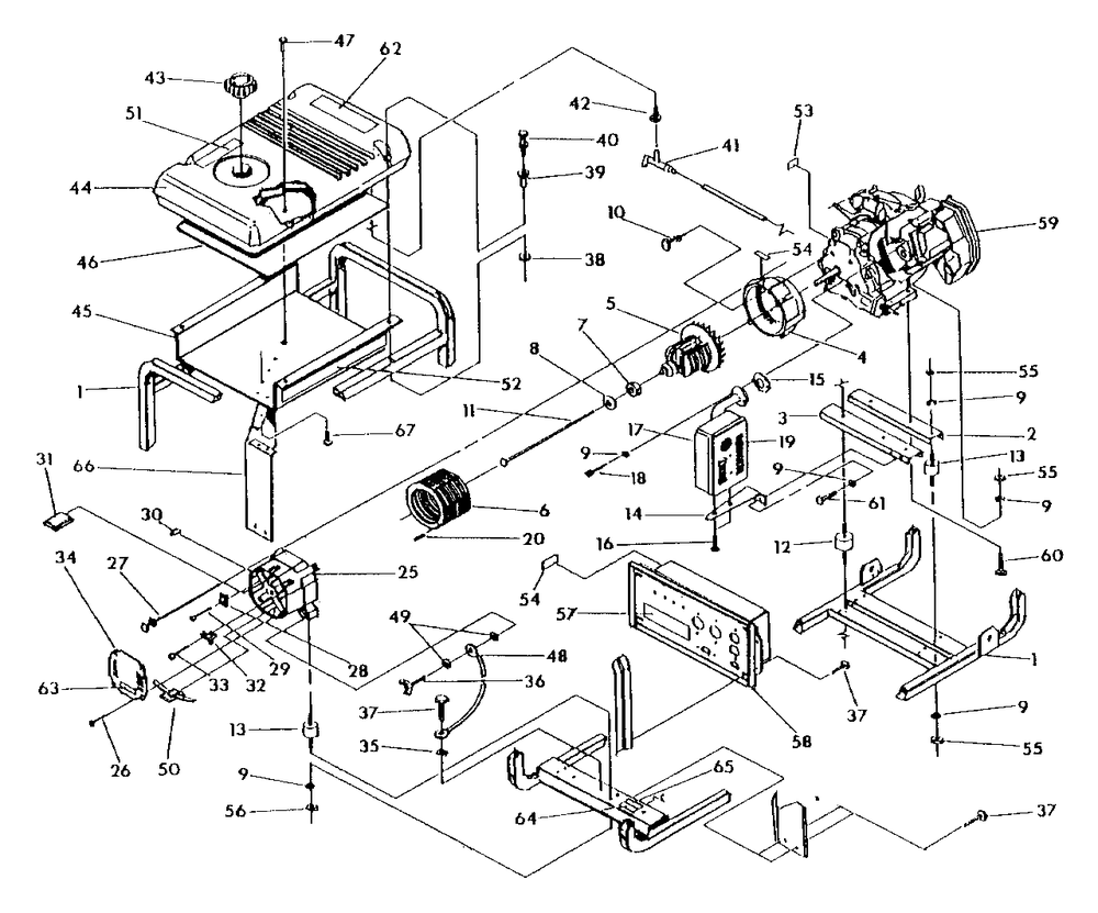 Cradle And Generator (10/95) Diagram and Parts List for 9885-0 (Rev 0)(1995-07) Generac Generator