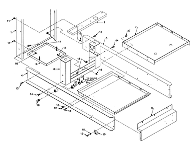 Mounting Base Diagram and Parts List for 1011-C  Generac Welder