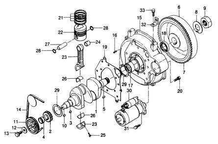 Crankshaft And Piston Assembly Diagram and Parts List for 1010-A  Generac Welder