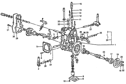 Injection Pump Assembly Diagram and Parts List for 1015-A  Generac Welder