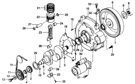 Crankshaft And Piston Assembly Diagram and Parts List for 1015-A  Generac Welder