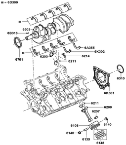 5.4l Gas Engine Pistons, Rods, And Crank Diagram and Parts List for QT08054ANSNA (5981037 - 5981038)(2010) Generac Generator