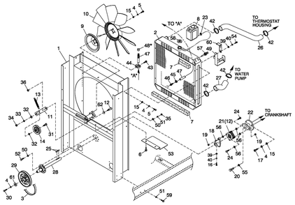 Cooling System And Fan Drive Diagram and Parts List for QT08054AVSN (4368776 - 4508832)(2006) Generac Generator