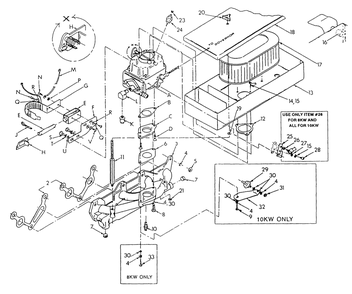 Gasoline Carburetor Diagram and Parts List for 9012-0  Generac Generator