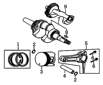 Crankshaft Piston And Connecting Rod Diagram and Parts List for 0060391 (6378237A - 7282253A)(2012) Generac Generator