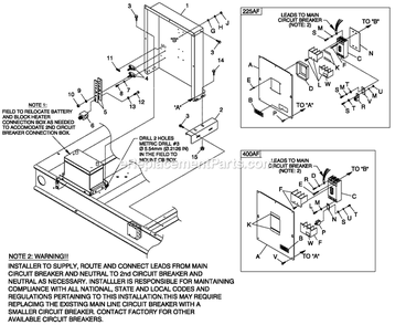 Connection Box225/400af Diagram and Parts List for QT07068GVSNA (6168590)(2010) Generac Generator
