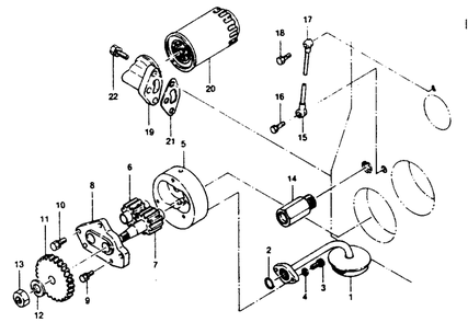 Oil Pump And Oil Filter Assembly Diagram and Parts List for 1015-A  Generac Welder