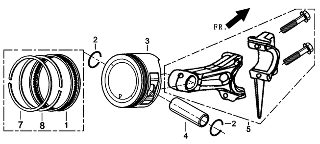 Piston, Piston Rings And Connecting Rod Diagram and Parts List for 0059395 (7008470E - 7479864E)(2016) Generac Generator