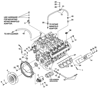 Engine Common Parts R/H Side 5.4l Cpl Diagram and Parts List for QT05554ANSN (4169523 - 4188696)(2005) Generac Generator