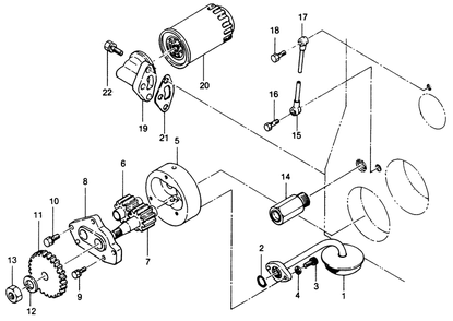 Oil Pump And Oil Filter Assembly Diagram and Parts List for 1010-A  Generac Welder