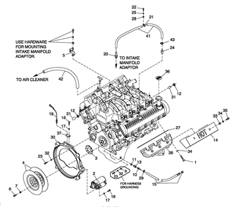 Engine Common Parts R/H Side 5.4l Cpl Diagram and Parts List for QT04554AVSNA (4413178 - 4808303)(2007) Generac Generator