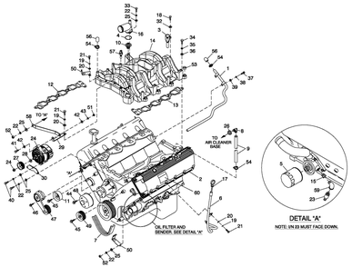 Engine Common Parts L/H Side 5.4l Cpl Diagram and Parts List for QT05554ANSN (4169523 - 4188696)(2005) Generac Generator