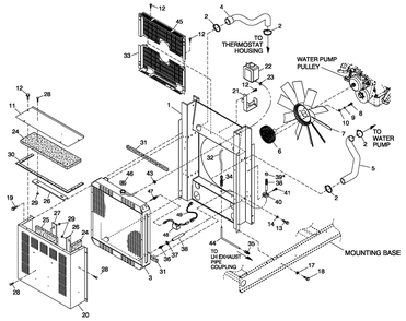 C2 Cooling System And Fan Drive Diagram and Parts List for 0052210 (4254584 - 4273668)(2005) Generac Generator