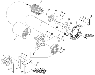 Alternator Common Parts Diagram and Parts List for 0055941 (6042221 - 6873475)(2012) Generac Generator