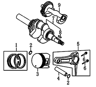 Crankshaft And Piston Diagram and Parts List for 0064330 (8363126 - 9498381)(2015) Generac Generator